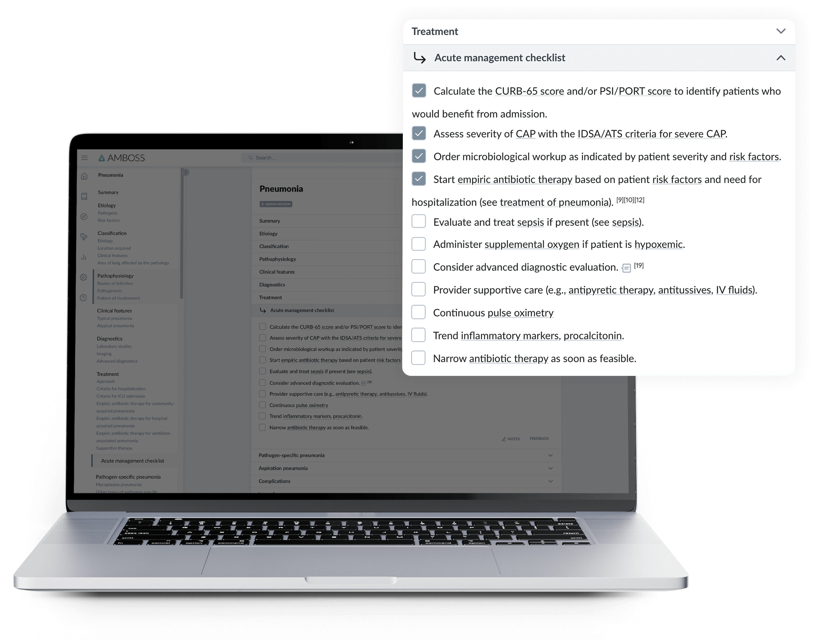 Screenshot of the Treatment checklist in the Amboss Platform